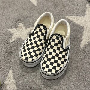 Vans Kids Black and White Checkered Slip-On Sneakers Size 12 kids
